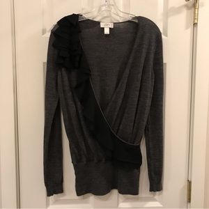 Women’s Ann Taylor Loft Faux-Wrap Pullover Sweater with Ruffle Accent